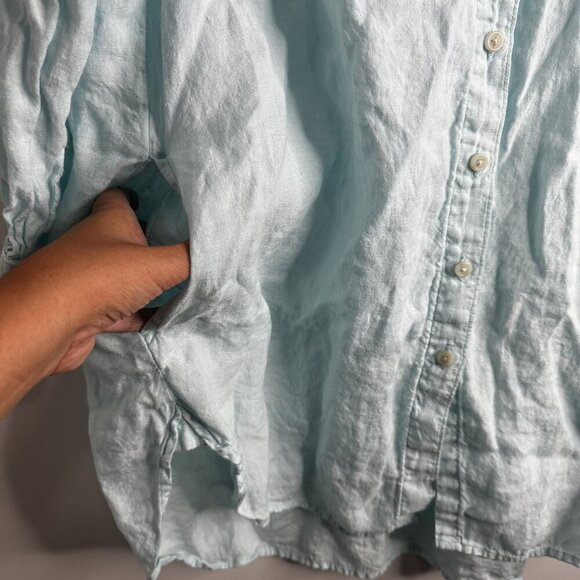 Lands End Shirt Dress Womens 1X Blue Linen Tunic Button Front Pockets Coastal - Picture 5 of 11